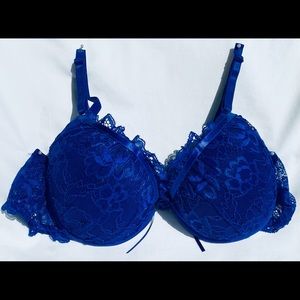 NWT Brazilian Style Women’s  Sexy Underwired Padded Royal Blue Lace Bra - Large